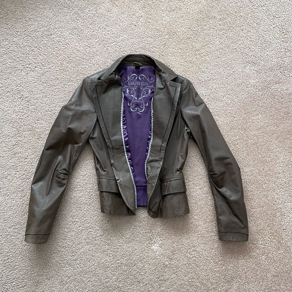 Danier Leather Blazer / Jacket - Taupe with purple lining, Size XS - Picture 1 of 6